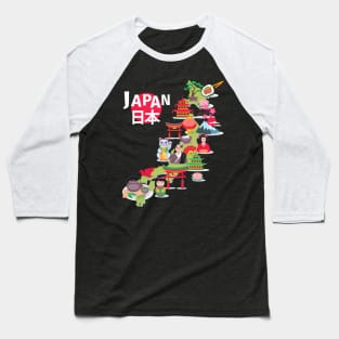 Japan Flag Travel Map Japanese Pride Okinawa Tokyo Love Baseball T-Shirt